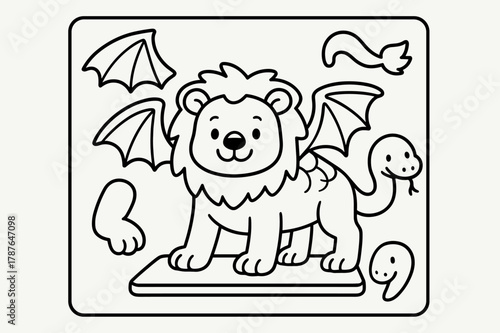 Chimera Animal Coloring. Create your own chimera children?s coloring book illustration, outlined drawing, mix-and-match animal parts like wings, tails, and