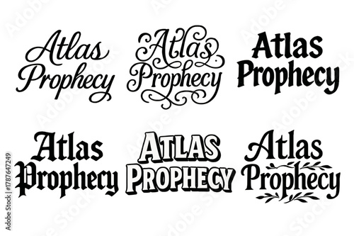 Atlas Prophecy Designs. Atlas Prophecy. Set lettering. harmonious lettering variations of the same emblematic concept, each with different artistic