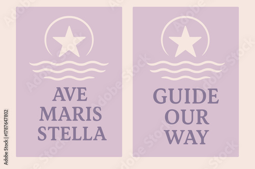 Star of the Sea. Star of the Sea. Two vertical A6 banners with safe margins, centered composition, no elements touching edges, pastel, lavender and cream, star