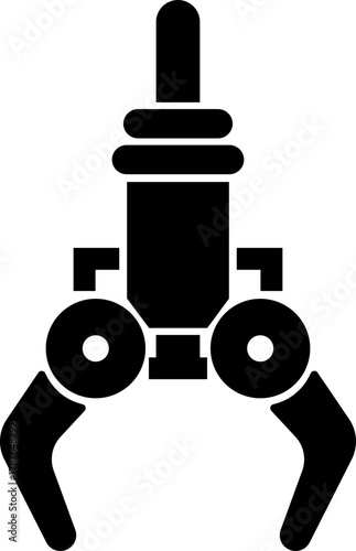Grabber Robotic Arm Icon Industrial Claw, Mechanical Hand, Automation Tool, Factory Robot, and Engineering Machine Symbol Vector in Black Color Flat Style
