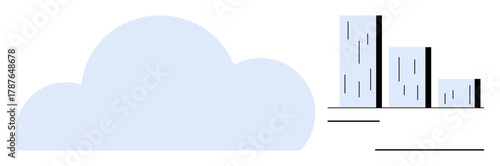 Large cloud next to bar graph representing data analytics, technology, and growth trends. Ideal for cloud technology, data management, business, analytics, innovation, growth simple flat metaphor