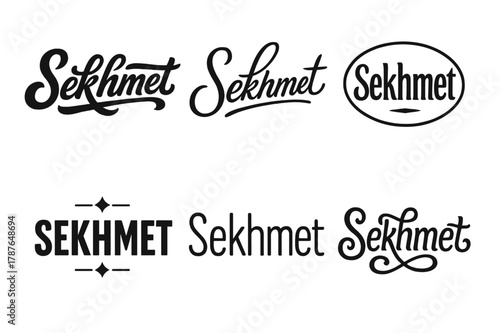 Harmonious Lettering Variations. Sekhmet Goddess. Set lettering. harmonious lettering variations of the same emblematic concept, each with different artistic