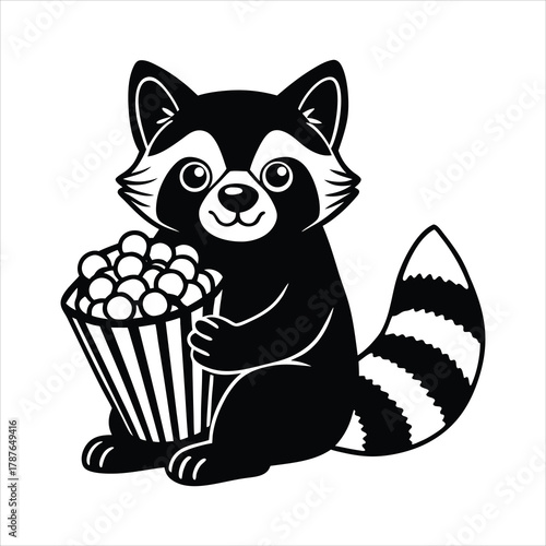 Cute red panda sitting with popcorn watching movie