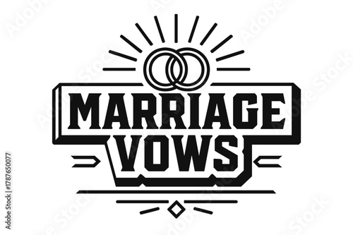 Geometric Marriage Vows. Marriage Vows ? bold block geometric lettering; thick uppercase with geometric serifs, heavy outer outline, strong cast shadow;