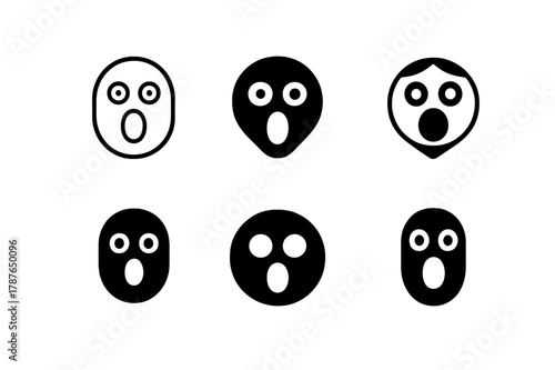 Scared Face Logos. Scared face. Set Logo of Scared face: wide eyes and open mouth. harmonious logo variations of the same emblematic concept, each with