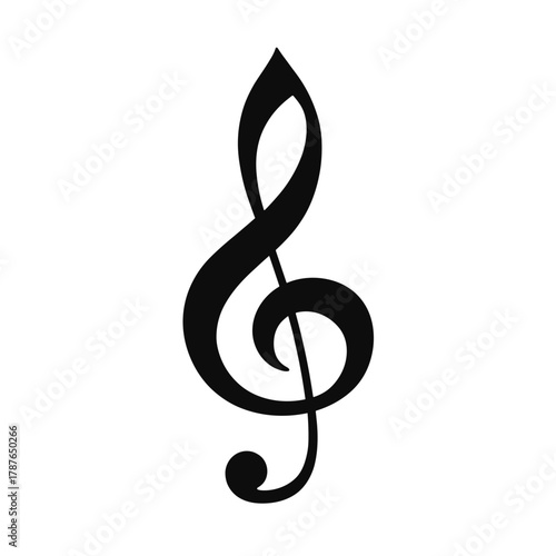 Treble clef isolated on pure white background, clef symbol in high resolution. Isolated music note features elegant curves, perfect for musical scores.