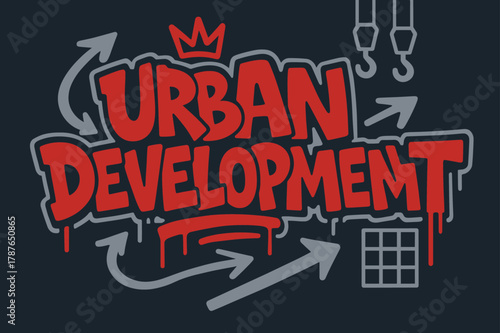 Graffiti Urban Art. Urban Development ? Graffiti Simplified; lettering: thick bubble/block, tilted; effects: dripping outlines, flat spray fills; background: