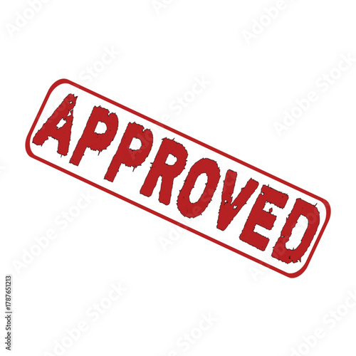 A red approved stamp diagonally placed on a white background with a slightly rough appearance
