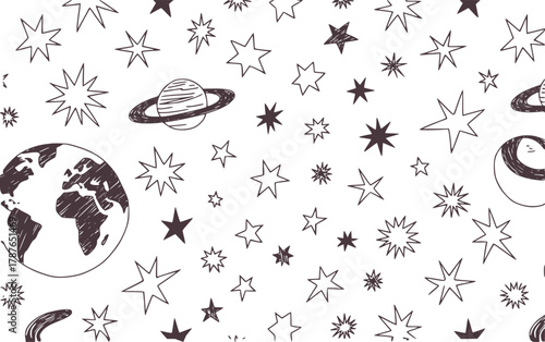 Doodle stars planets earth space