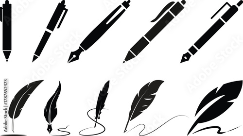 Pen Icon set.Pen Line Icon with Editable Stroke and Pixel Perfect.classic hand writing tool for calligraphy.Copywriting Related Vector, pen logo silhouette vector design template premium, sign up icon