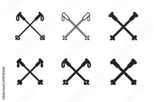 Ski Pole Logo Variations. Pole. Set Logo of Pole: Crossed ski poles. Icon set. harmonious logo variations of the same emblematic concept, each with different