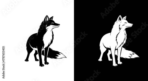 Elegant Fox Silhouette Design Black and White Contrast.