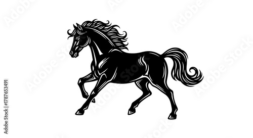 Elegant Black Horse Silhouette on White Background, Symbolizing Grace and Speed