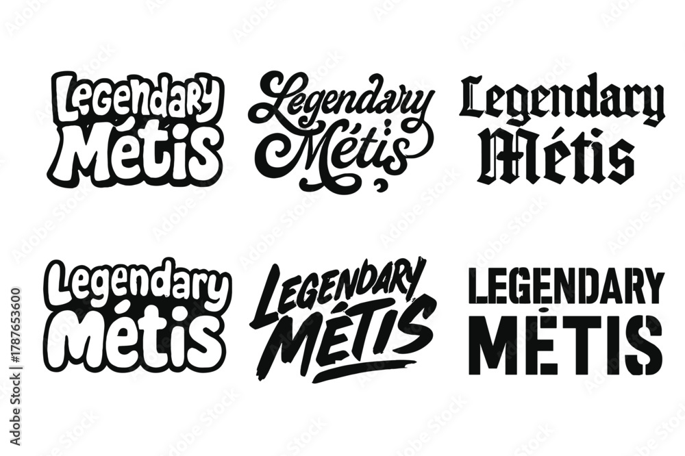 Fototapeta premium Creative Lettering Variations. Legendary Metis. Set lettering. harmonious lettering variations of the same emblematic concept (Funky cartoon-style lettering,