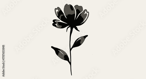 Elegant monochrome floral illustration with delicate petal details and soft shadows