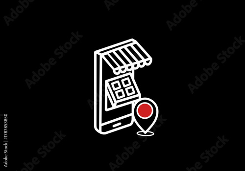 E-commerce line white icon. Online shopping in smart phone. Digital purchase. Mobile store sign. Sign for web page, app, promo. Vector isolated object.