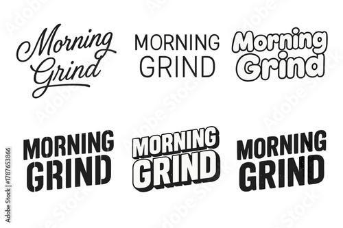 Morning Lettering Styles. Morning grind. Set lettering. harmonious lettering variations of the same emblematic concept, each with different artistic