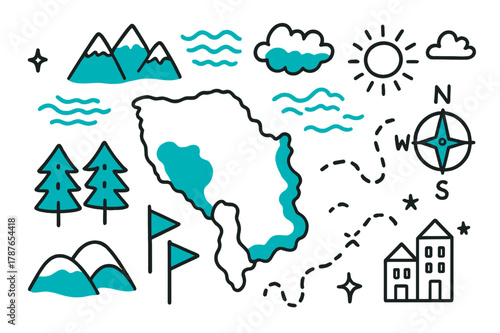 Balkans Doodle Map. // Balkans geography. Hand-drawn doodle illustration Balkans geography [peninsula map (accented), mountains (accented), coastline