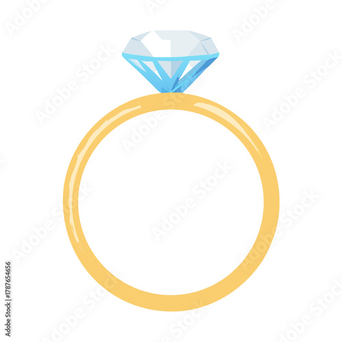 Simple Gold Engagement Ring with Sparkling Diamond Vector Icon
