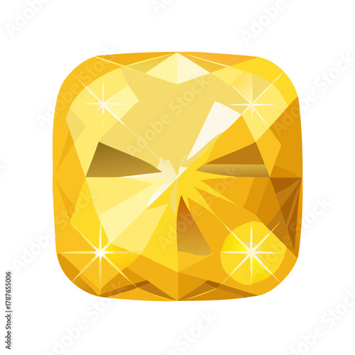 Brilliant Yellow Cushion Cut Diamond or Gemstone Sparkling Vector Icon