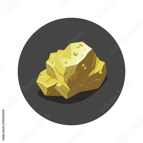 Stylized Gold Nugget or Ore Icon on Dark Circle Background Vector