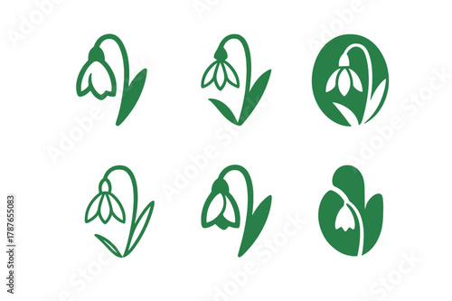 Snowdrop Logo Variations. Planting bulbs for spring. Set Logo of Planting bulbs for spring: Snowdrop. harmonious logo variations of the same emblematic