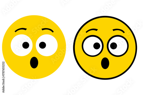 A vector illustration of two surprised yellow smiley faces with wide eyes and open mouths expressing shock or astonishment.