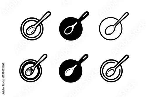 Rustic Kitchen Logos. Rustic kitchen. Set Logo of Rustic kitchen: skillet with wooden spoon. harmonious logo variations of the same emblematic concept, each