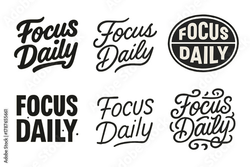 Lettering Art Grid. Focus Daily. Set lettering. harmonious lettering variations of the same emblematic concept, each with different artistic interpretation