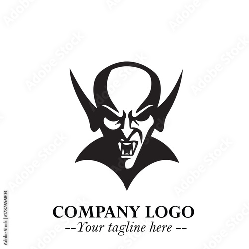 Head of Dracula Logo Symbol in Black on the White Background with Horror Minimal Vector Design