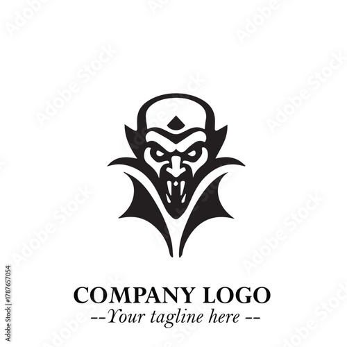 Head of Dracula Logo Symbol in Black on the White Background with Horror Minimal Vector Design