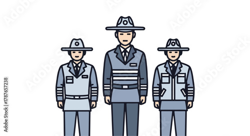 Three uniformed professionals standing together, showcasing teamwork and unity in service.