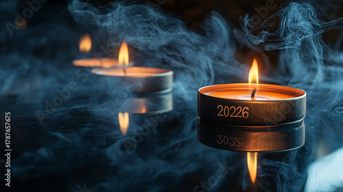 Elegant candles burning bright for 2026 New Year's Eve celebration with modern smoke