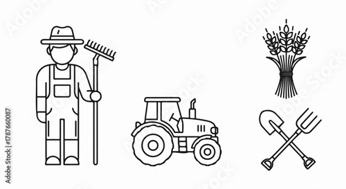 Set of farming and agriculture line art vector icons.