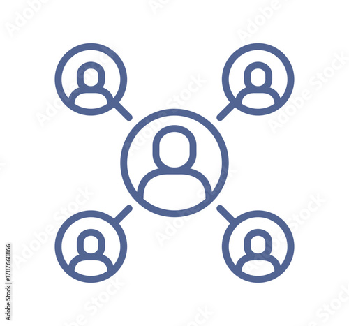 Minimal connected user network icon, teamwork collaboration, community relationships, digital interaction patterns and organizational connection structures flat vector illustration.