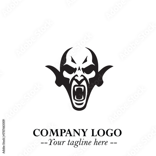 Head of Dracula Logo Symbol in Black on the White Background with Horror Minimal Vector Design