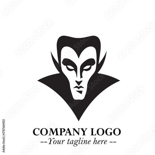 Head of Dracula Logo Symbol in Black on the White Background with Horror Minimal Vector Design