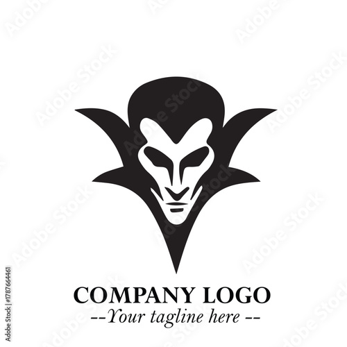 Head of Dracula Logo Symbol in Black on the White Background with Horror Minimal Vector Design