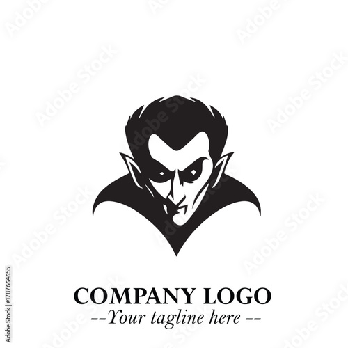Head of Dracula Logo Symbol in Black on the White Background with Horror Minimal Vector Design