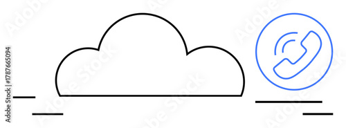 Simple outline of a cloud paired with a phone icon emphasizing connectivity, remote access, and digital communication. Ideal for technology, telecommunication, networking, cloud services, remote