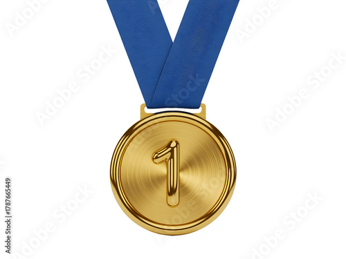 Gold medal with blue ribbon