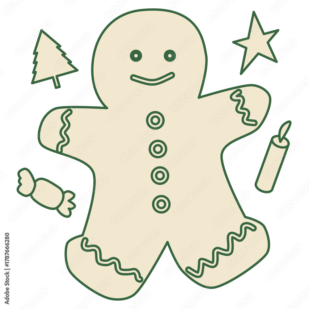 Obraz premium Cartoon christmas gingerbread cookies set. Xmas gingerbreads sweets star christmas tree, holiday decoration vector illustration