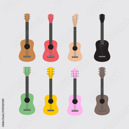Set of  Acoustic Guitars in Flat Style