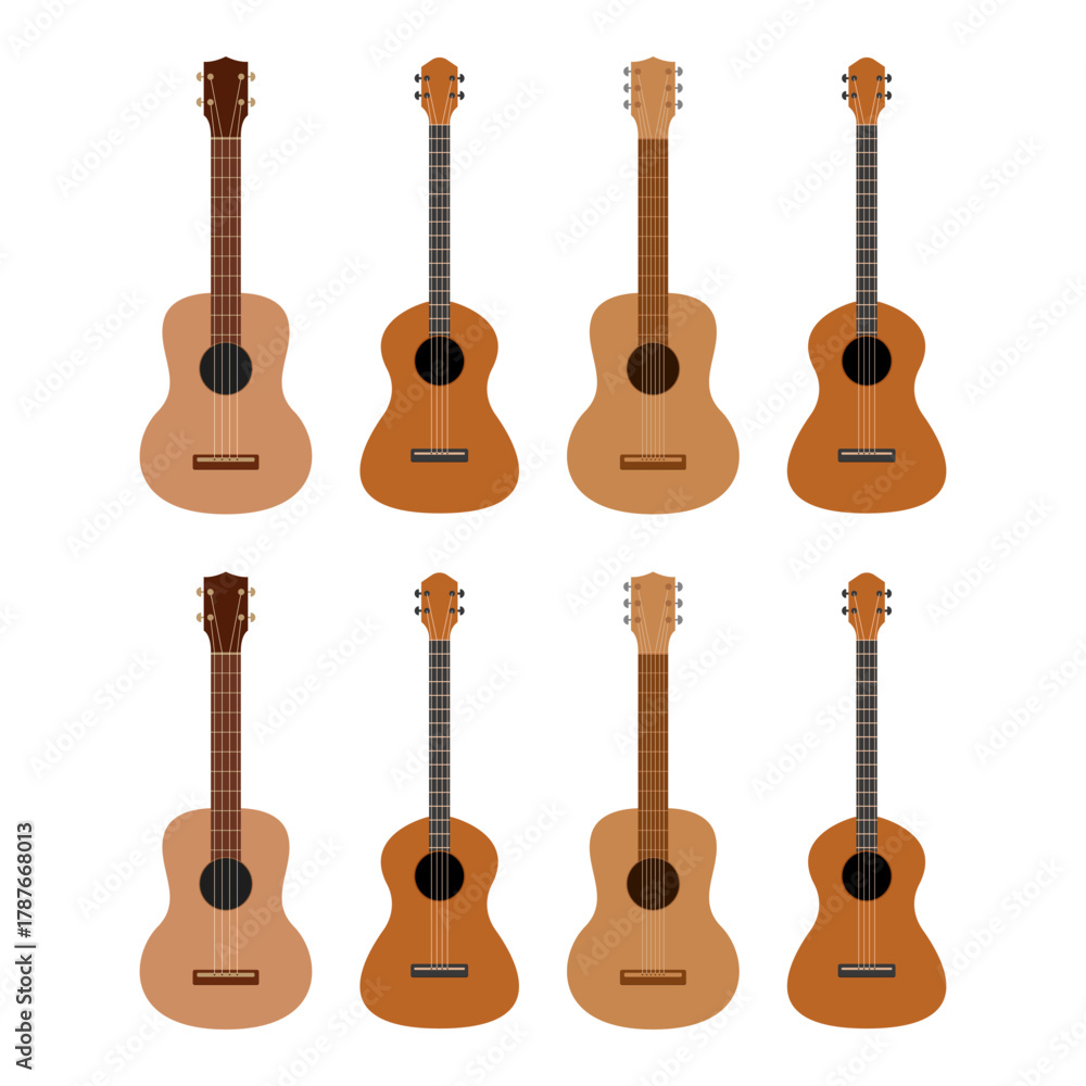 Naklejka premium Set of Acoustic Guitars in Flat Style