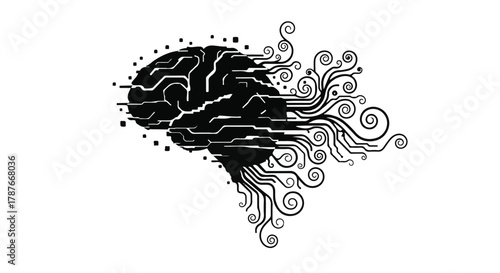 Abstract digital brain with flowing lines representing neural connections and ideas