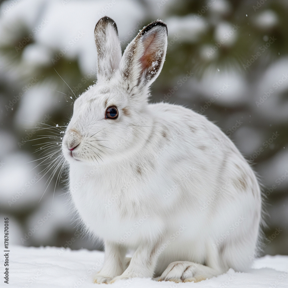 Fototapeta premium white rabbit in the snow