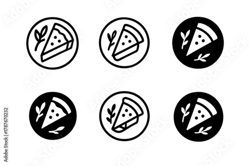 Brunch Logo Variations. Brunch delight. Set Logo of Brunch delight: plate with quiche slice and herbs. harmonious logo variations of the same emblematic