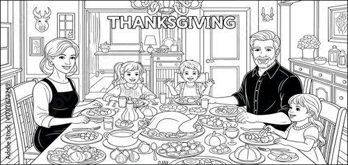 Family Thanksgiving Feast A Coloring Page for a Heartwarming Holiday