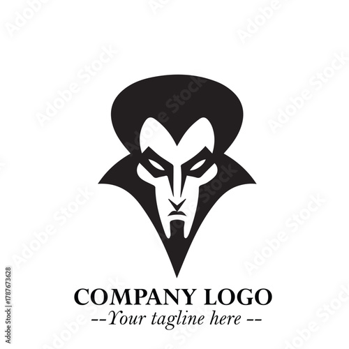 Head of Dracula Logo Symbol in Black on the White Background with Horror Minimal Vector Design