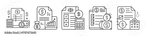 Financial management and accounting line icons set